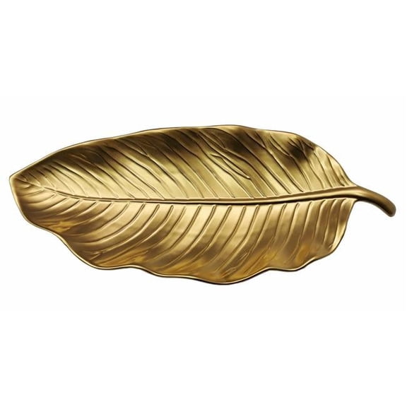Jiallo Botanic Collection 17" Titanium Porcelain Ceramic Leaf Plate in Gold