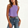 thumbnail image 5 of Gamivast Crop Tops for Women Sleeveless Crew Neck Casual Flowy Muscle Tanks Summer Workout Athletic Shirts Lightweight Loose Fit Comfortable Active Basic Loungewear Purple L, 5 of 7