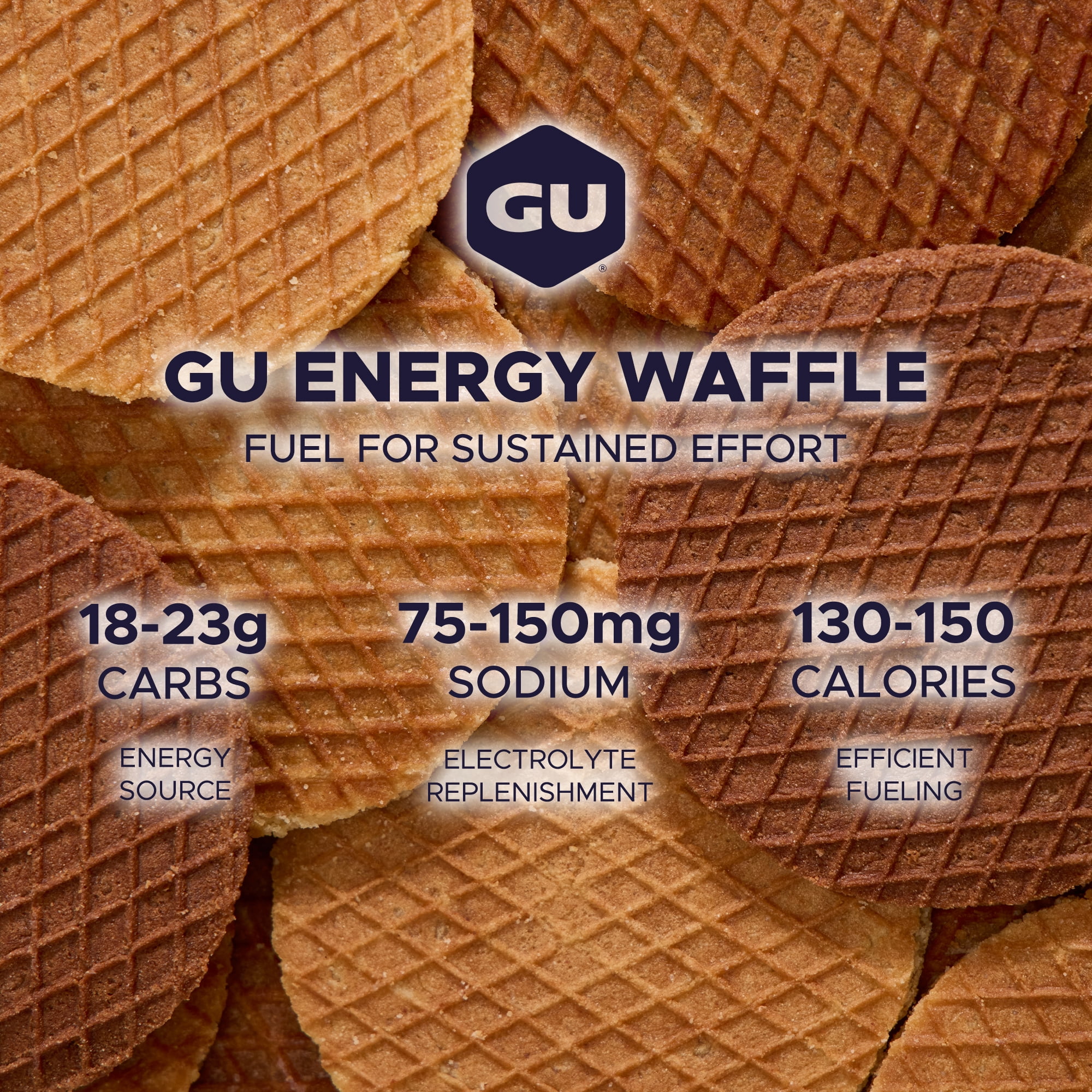 GU Energy Waffles, Salted Caramel, Caffeine-Free, 16ct Box, On-the-Go Energy for Any Workout