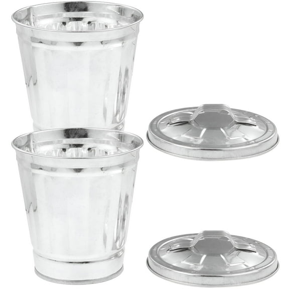 ACDANC 2 Pcs Waste Bucket Galvanized Iron Trash Mini Lid