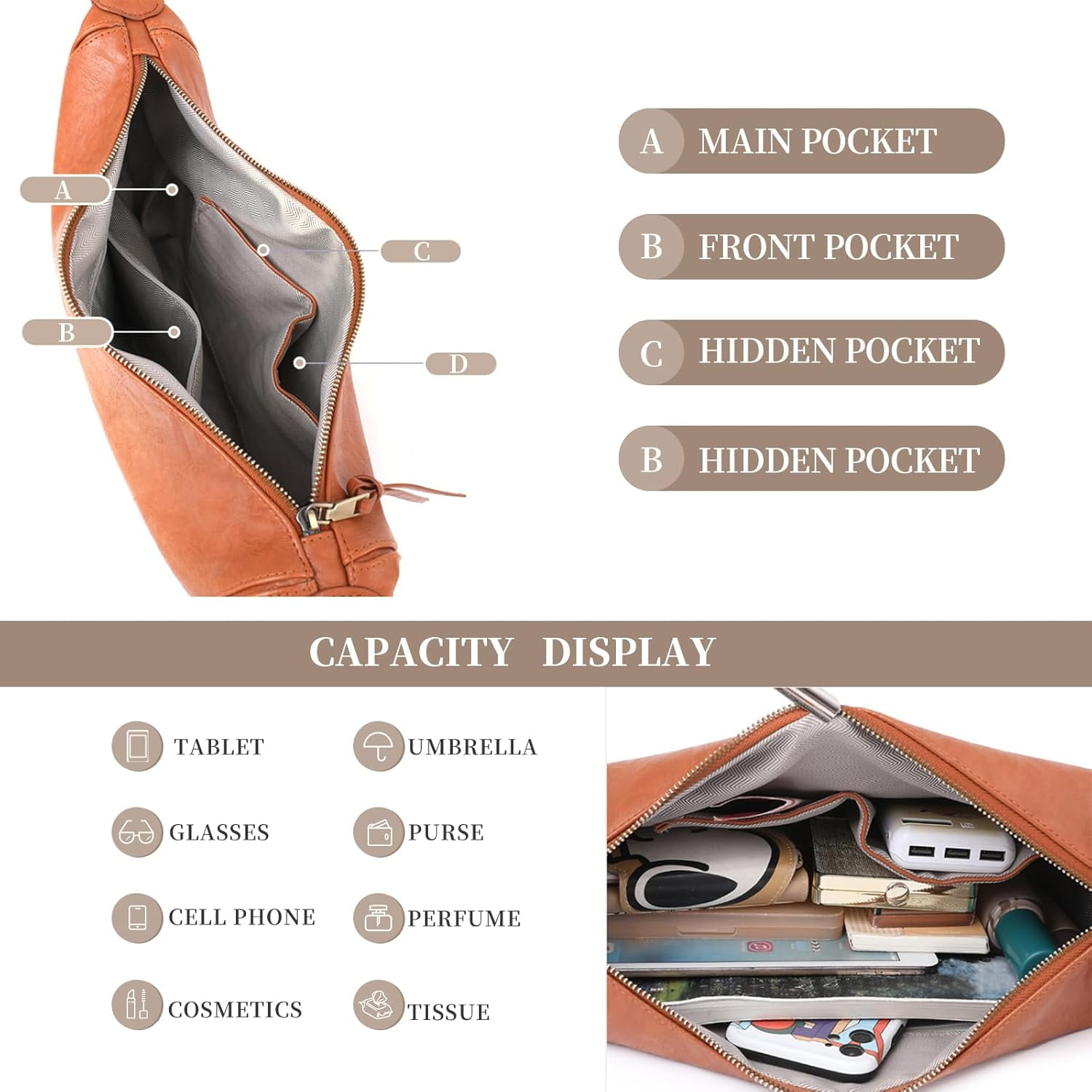 HMSHA Crescent Shoulder Bags for Women Trendy Crossbody Purse Vegan Leather Handbag with Wide Strap for Travel