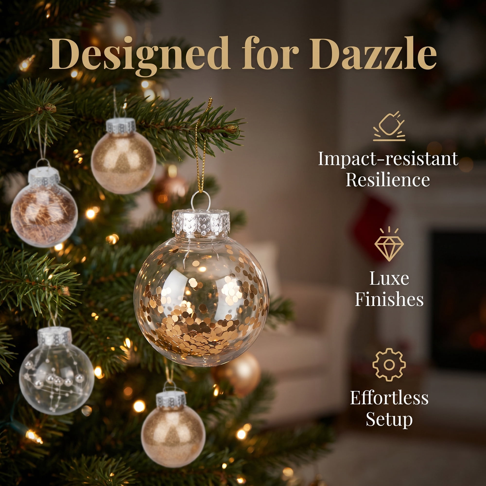 Unique Bargains Christmas Tree Ornaments - 24 Pack Baubles Shatterproof Ball Gold 2.4"