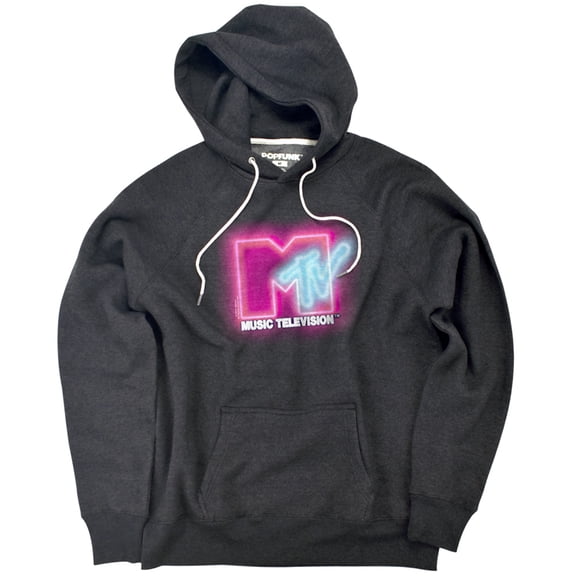 MTV Neon Logo Unisex Adult Slim Fit Pull-Over Heather Hoodie, Charcoal, Small