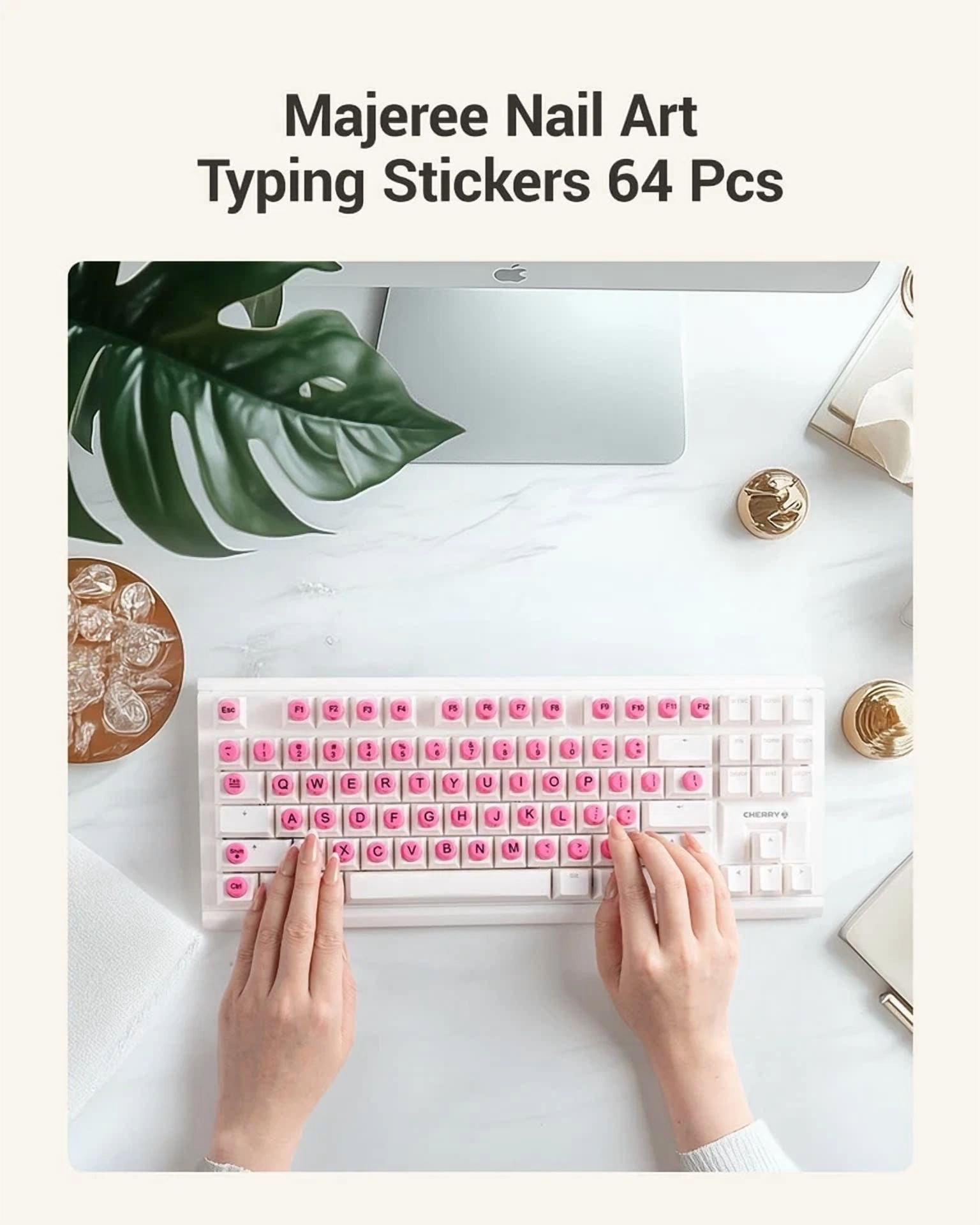 BUTTERFLY- Keyboard Sticker For Long Nails With Letters: Bubbles 64Pcs, Pink