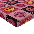 thumbnail image 2 of Ambesonne Emoji Fitted Sheet, Polka Dot Pop Art Funny Face, Twin Size, Pale Pink Charcoal Grey, 2 of 3