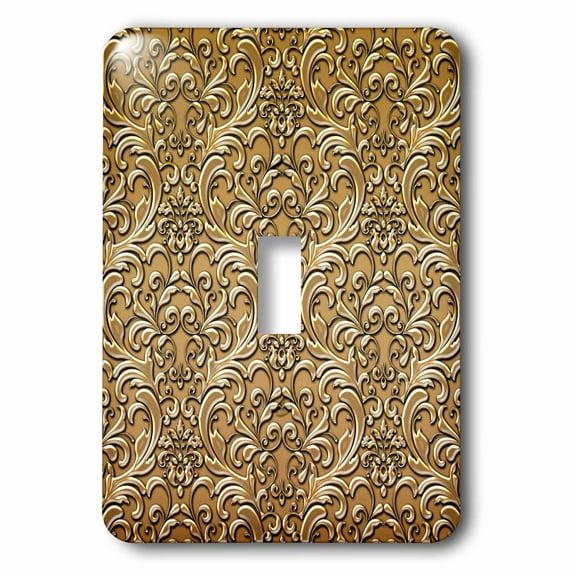 3dRose, Burnished Gold Large Flourish Metal Effect Pattern, single toggle switch
