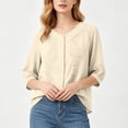 thumbnail image 4 of Womens Summer Cotton Linen Tops Elbow Length Sleeve V Neck Tshirts for Women Lightweight Pullover Casual Tees, 4 of 6