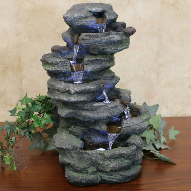 Sunnydaze Stacked Rock Waterfall Indoor/Outdoor Tabletop Water Fountain