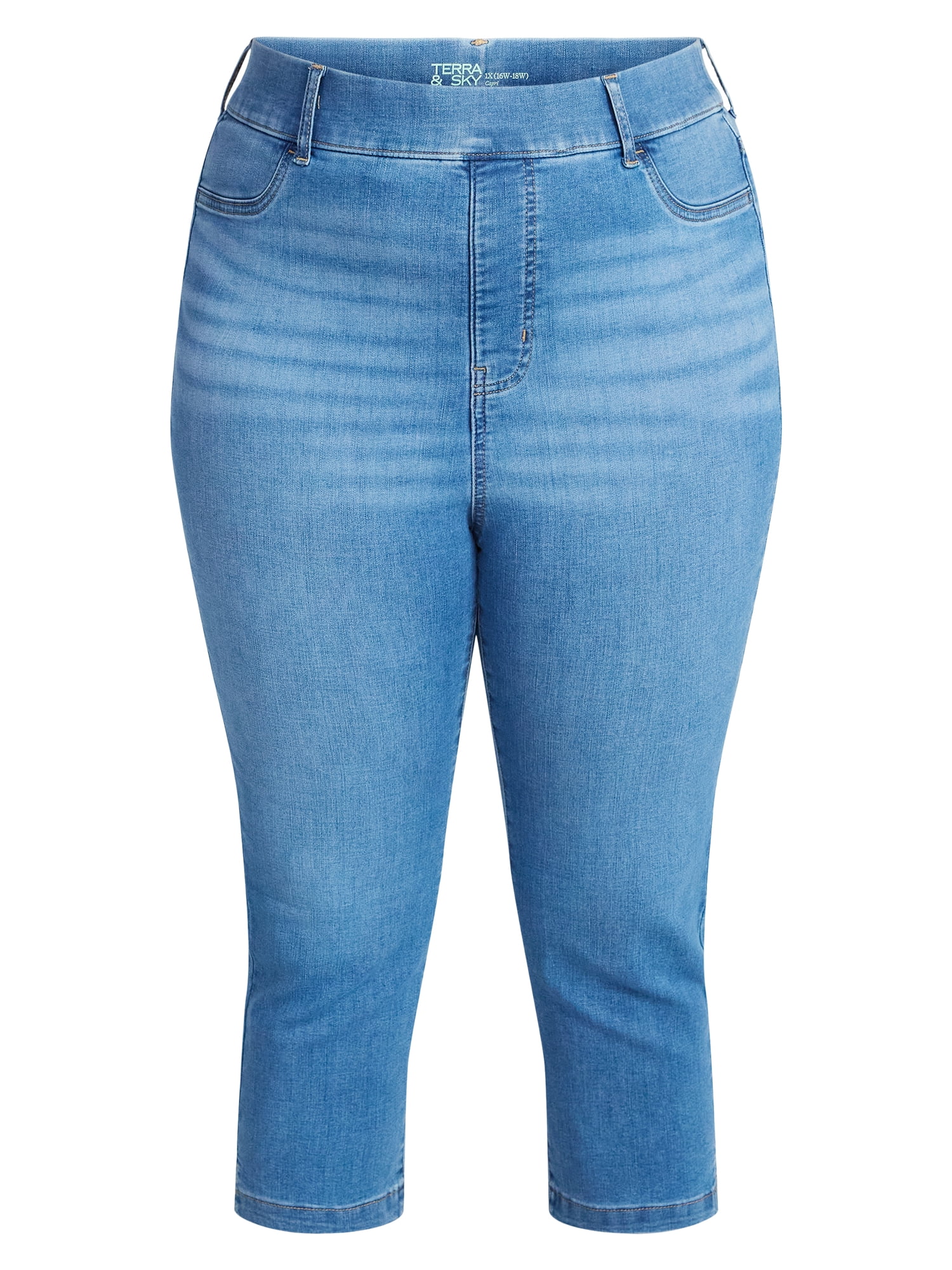 Terra & Sky Women's Plus Pull On Jegging Capri Pants with Control Panel, Sizes 0X-5X