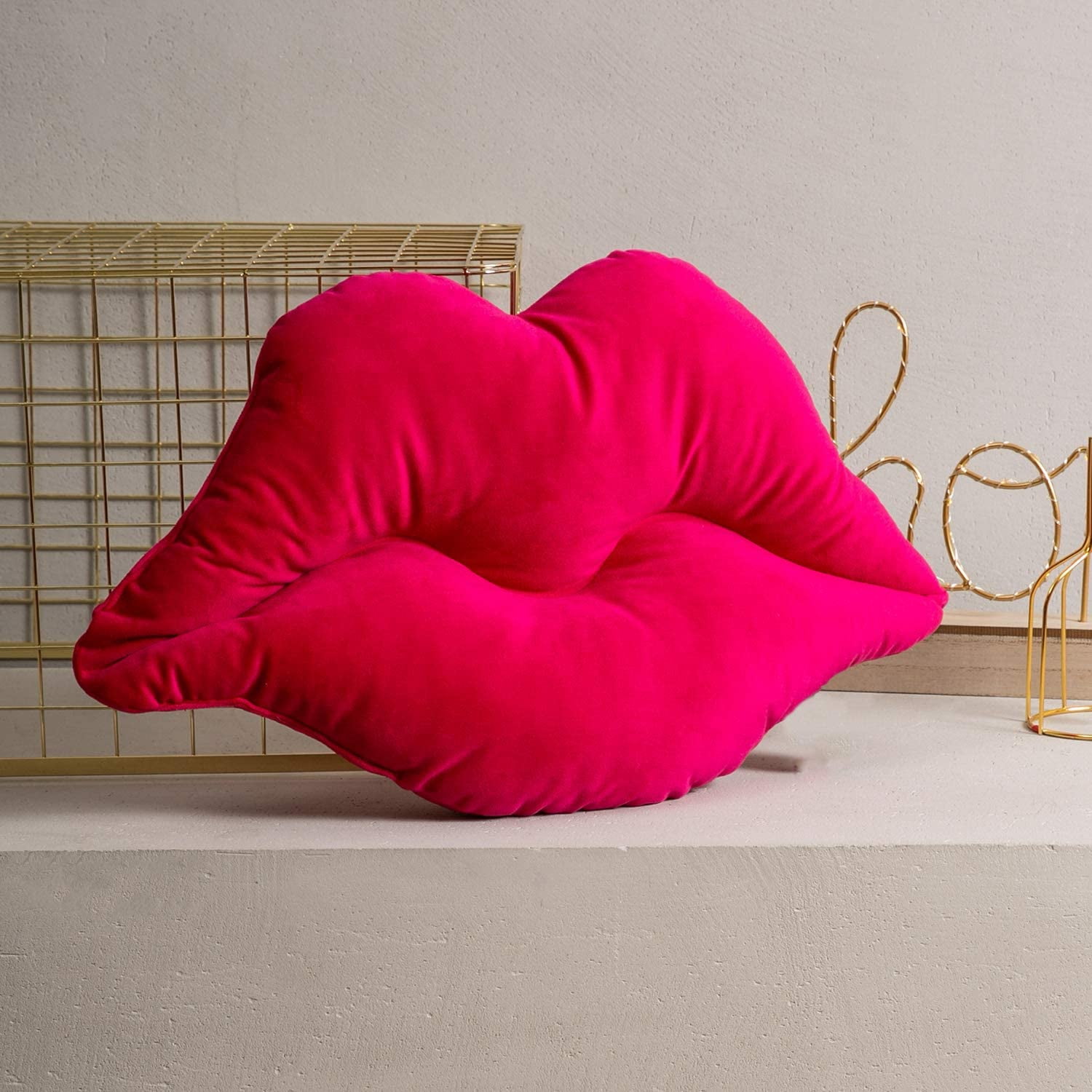 3D Lips Soft Velvet Cushion Throw Pillows for Couch Bed Living Room, Insert Included, Rose Pink, 24 X 12.5 inches