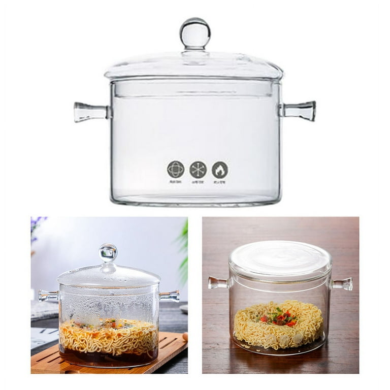 High Borosilicate Double Ear Glass Pot with Cover Microwave Oven