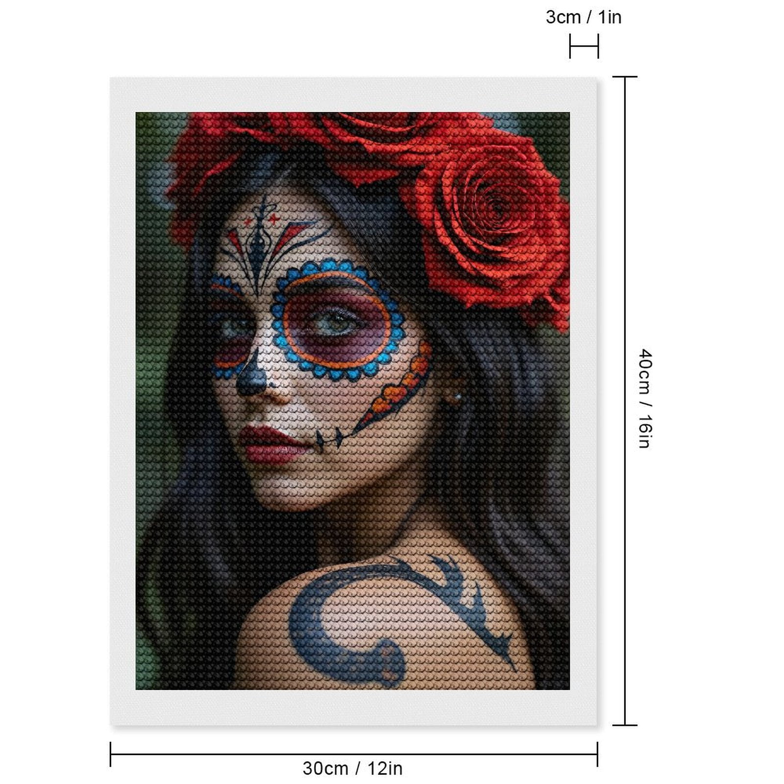Diamond Art Kits for Adults, Face Paint Red Roses Tattoo Art 5D Diamond Painting Kits for Adults Beginners, DIY Full Drill Diamond Painting, Gem Art and Crafts 12x16
