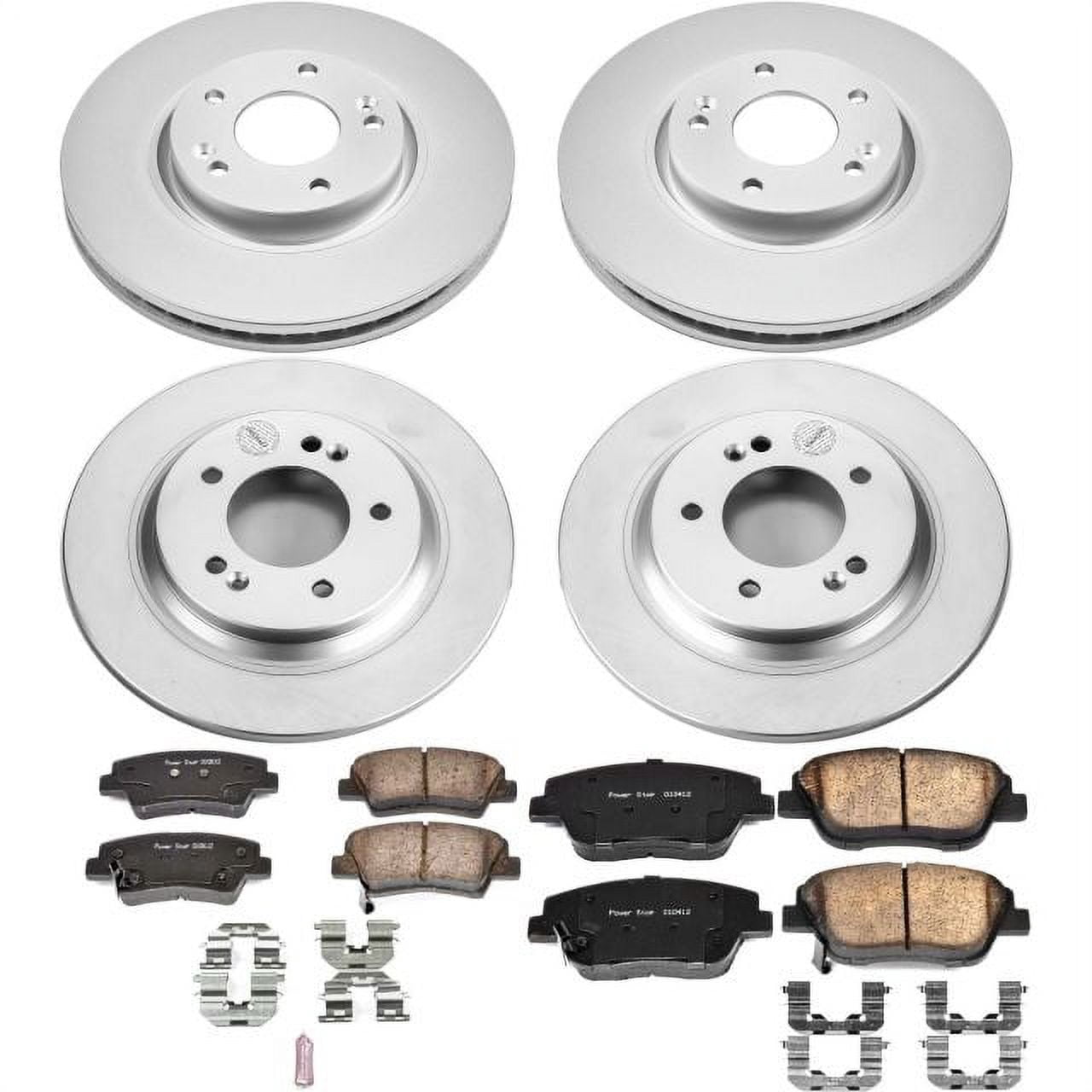 PowerStop Front and Rear Geomet Coated Brake Rotor and Pad Kit Fits: KIA Select Models CRK7504