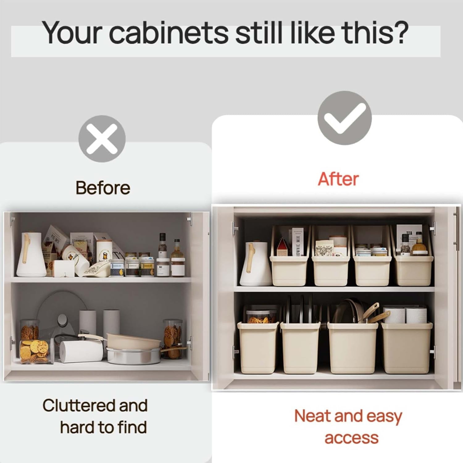 New Pull Out Cabinet Organizer Bin with Roll Wheels, Kitchen Bathroom Cabinet Under Sink Organizer and Storage, Multi-Use Cabinet Organizer Basket for Pantry Garage Shelves High Cabinets (Large)