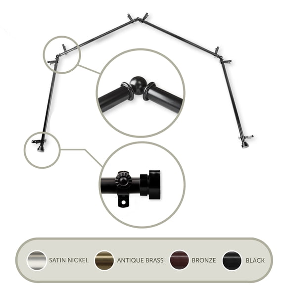 Thornhill 13/16 inch 4-Sided Bay Window Curtain Rod - Black
