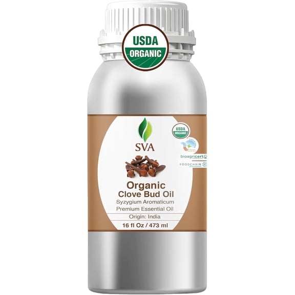 SVA Clove Essential Oil Organic– 16 Fl Oz – 100% Natural Clove Oil - for Diffuser, Hair Care, Face, Skin Care, Aromatherapy, Scalp and Body Massage, Soap and Candle Making