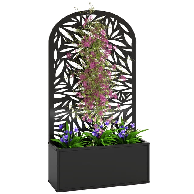 Outsunny Garden Box with Privacy Panel, Outdoor Planter Box for Garden