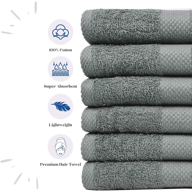 Linteum Textile 6 Piece Towel Set, 20x40 Inch, 100% Cotton Premium-Quality  Hair Towels, Salon, Spa, Pool and Gym Towels 16s Ring Spun Quick Dry Fresh