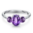 thumbnail image 3 of Gem Stone King 1.70 Ct Oval Checkerboard Purple Amethyst 925 Sterling Silver Ring, 3 of 6