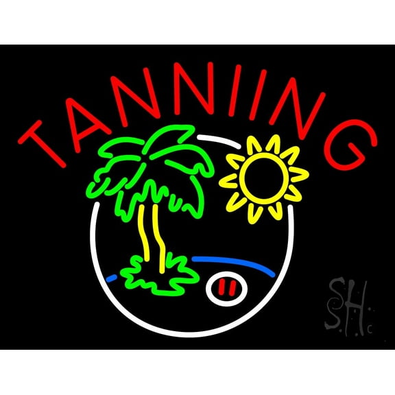 Tanning With Logo LED Neon Sign 24 x 31 - inches, Black Square Cut Acrylic Backing, with Dimmer - Bright and Premium built indoor LED Neon Sign for Defence Force.