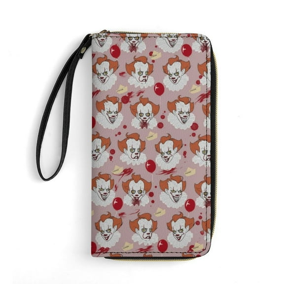 Pennywise Leather Wallet with Wristlet Credit Card Holder Zipper Clutch Stylish Purse for Women Men