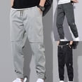 thumbnail image 2 of Men Pants Solid Color Elastic Waist Drawstring Ankle-banded Cargo Pants for Daily Wear, 2 of 7