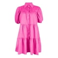 thumbnail image 3 of ZVNAΖH Womens Summer Dresses Short Sleeve Button Down Casual Swing Mini Dress Collared Tshirts Dress Ruffle Hem Pleated Dress, 3 of 8