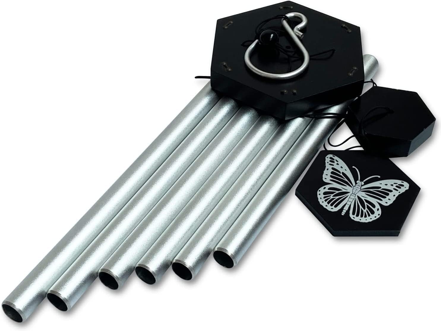 FONMY 33 inch Height Outdoor Butterfly Memorial Wind Chimes, Deep Tone Silver Large Windchimes for Garden Decor, Yard Art Decor