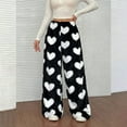 thumbnail image 2 of Rhuody Womens Casual Pants High Waist Valentineday Heart Print Flannel Pants For Cozy Winter Wide Leg Trousers Basic Clothes White M, 2 of 4