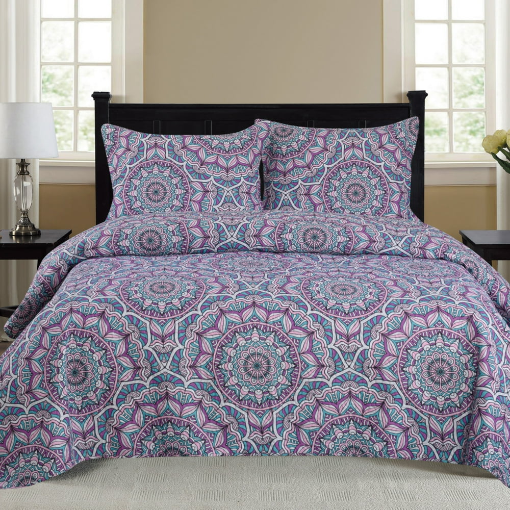 Cynthia 3pc Reversible Quilt Set Purple Queen Size