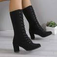 thumbnail image 4 of POROPL Womens Boots Mid Calf Winter Lace Upretro Knight Shoes,Boots Size 4.5, 4 of 8