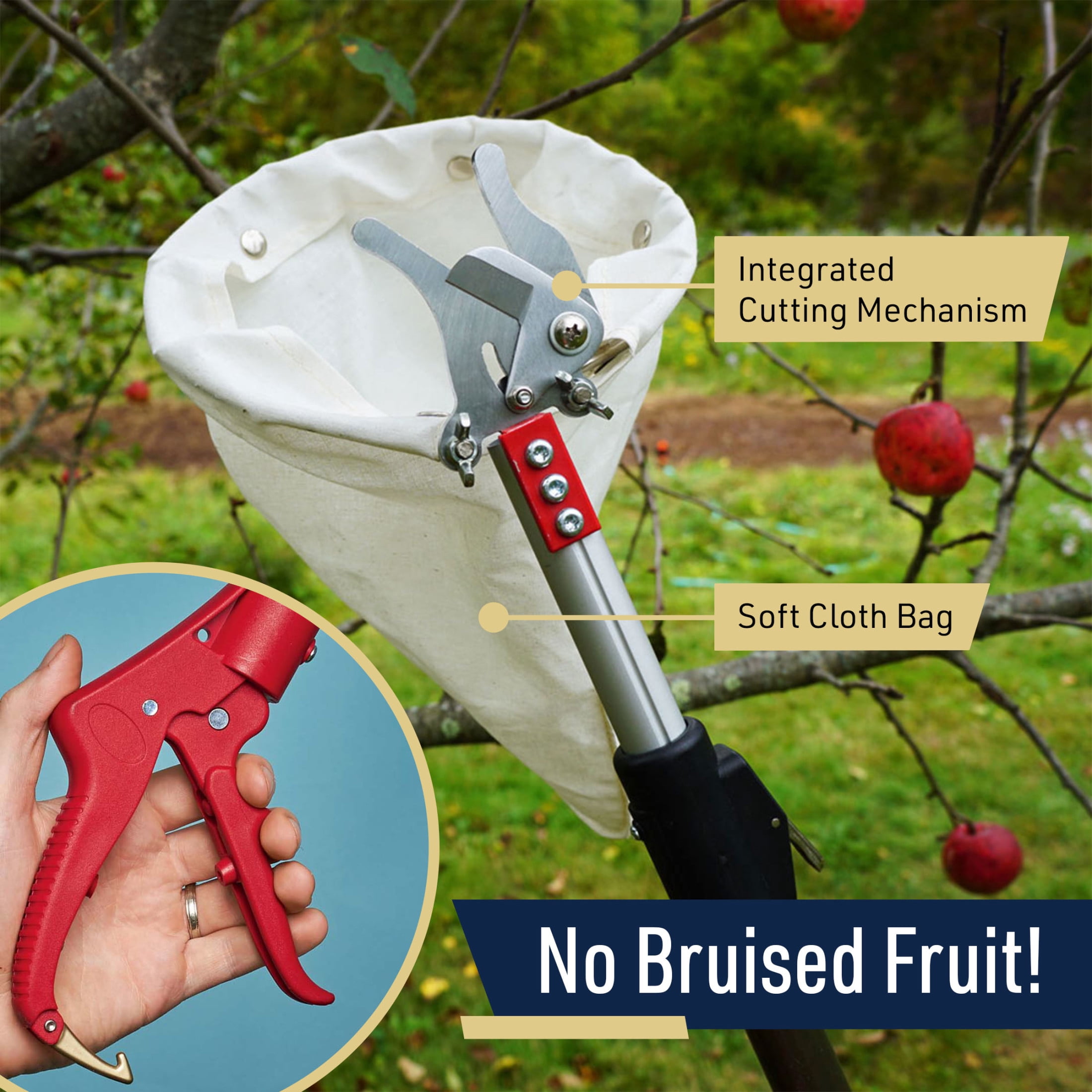 Kings County Tools 10ft Fruit Picker Pole with Basket - Fruit Grabber Reacher Tool with Cutter