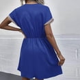 thumbnail image 6 of Wycnly Womens Dresses Party Prom Elegant Lace Patchwork Elastic Waist Swing Mini Dresses with Tassel Summer Solid V-Neck Short Sleeve Formal Short Dress Blue XXL, 6 of 6