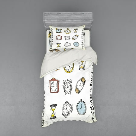 Clock Duvet Cover Set Assortment Of Vintage Watchesd Doodled