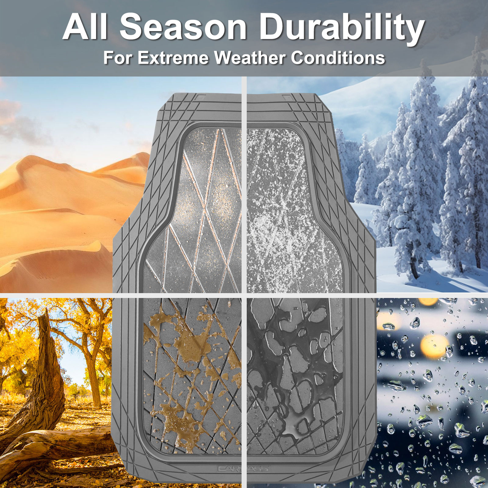 CAR GRAND premium heavy duty rubble car floor mats deep dish all weather waterproof easy clean universal trim fit sedan SUV Van Truck all gray