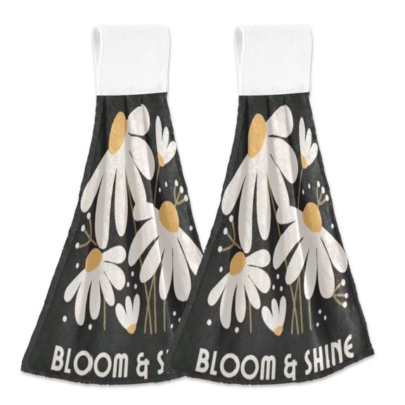 BZSMCE Hanging Hand Towels Fashion Shining Bloom Pattern 2-Pack - Velcro Style Bathroom Kitchen Towels