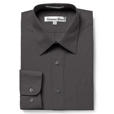 Gentlemens Collection Men's Regular Fit Long Sleeve Solid Dress Shirt,Charcoal,17.5 inches Neck 34/35 inches