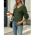 thumbnail image 3 of Zeagoo Womens 2025 Fall Pullover Sweaters Batwing Long Sleeve Ribbed Knitted Pullovers Crochetd V Neck Top, 3 of 6