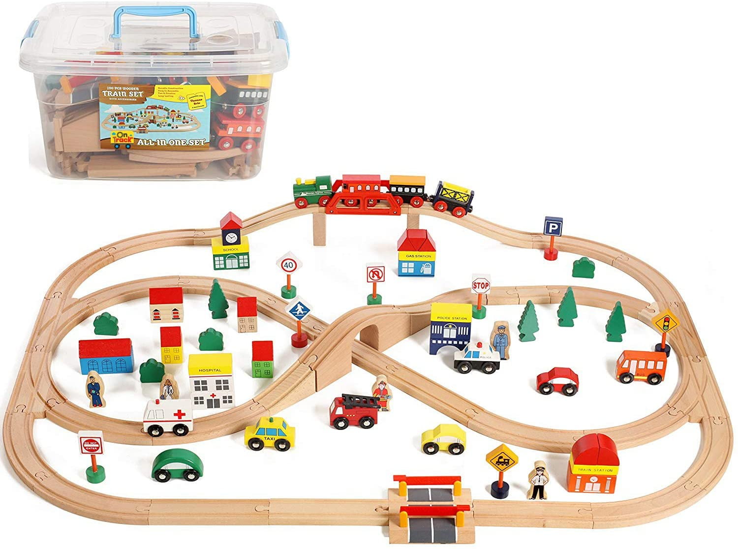 wooden train set 100 pieces