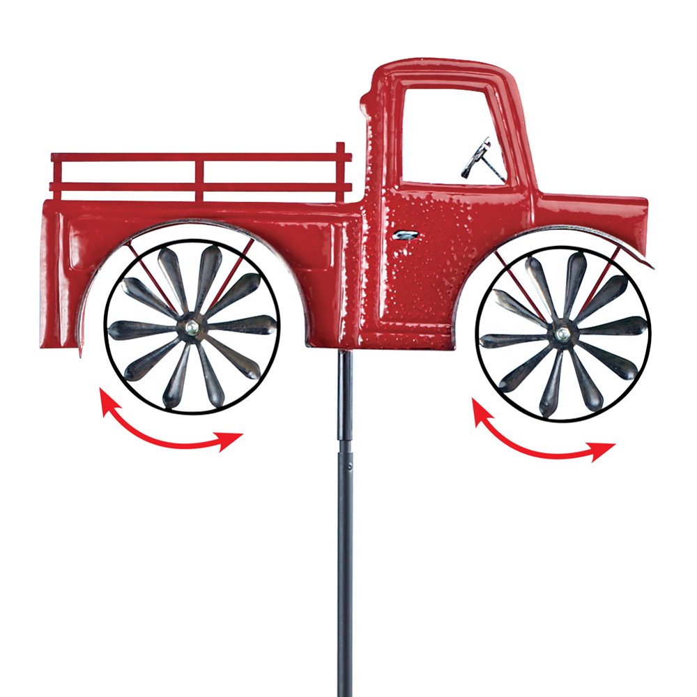 Collections Etc Vintage Red Pickup Truck Spinner Yard Stake, Old