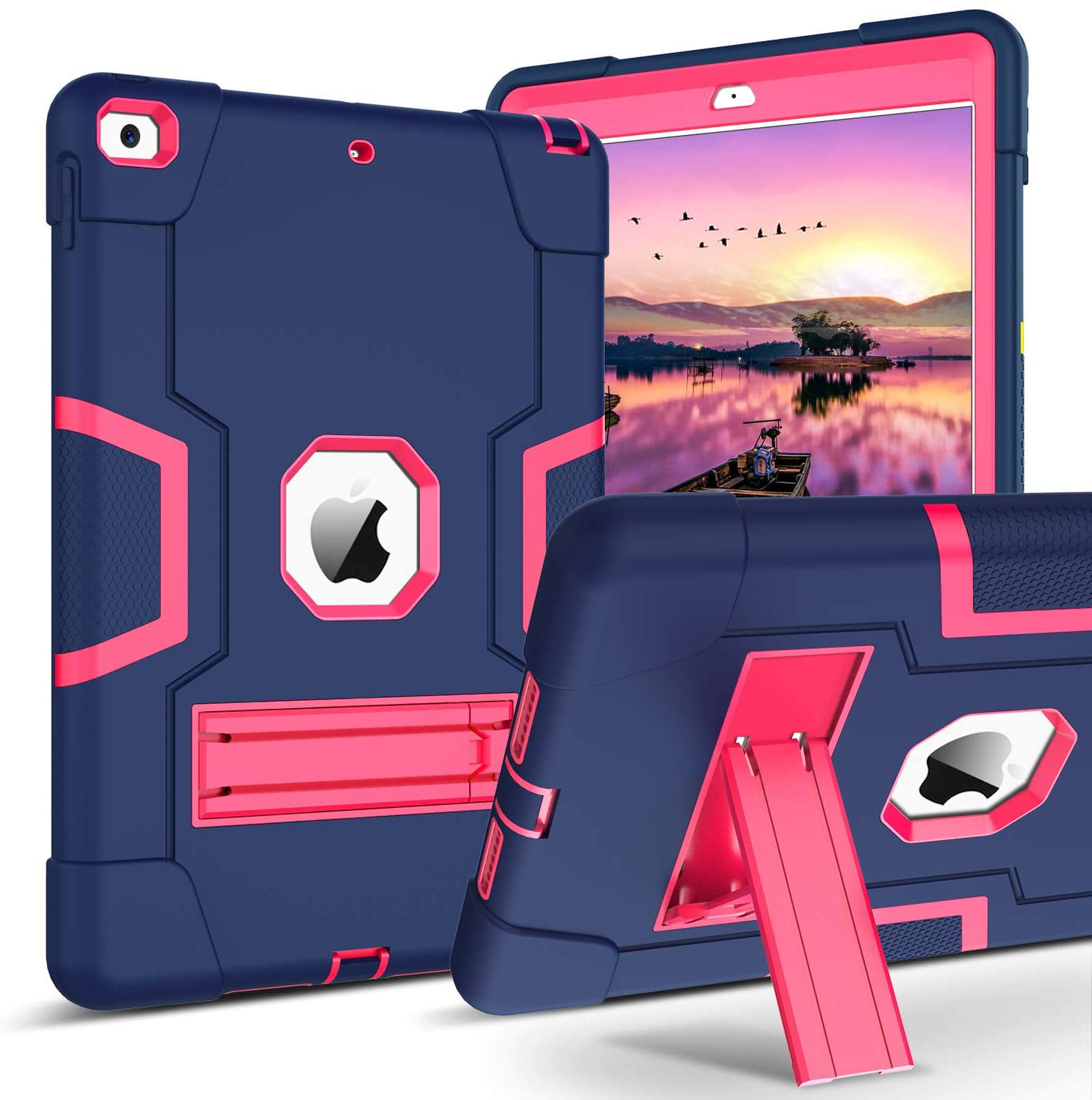 iPad 7th Generation Case iPad 10.2 2019 Case, Black ,Kickstand Heavy Duty 3 in 1 High Impact Full-Body Rugged Bumper Shockproof Protective Anti-Scratch Tablet Case for iPad 10.2 Inch 2019, Model No A2197/A2198/A2200