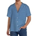 thumbnail image 3 of KLL Blue Gingham Print Men's Shirt Short Sleeve Button Down Summer Cuba Beach Shirts- 4X-Large, 3 of 7