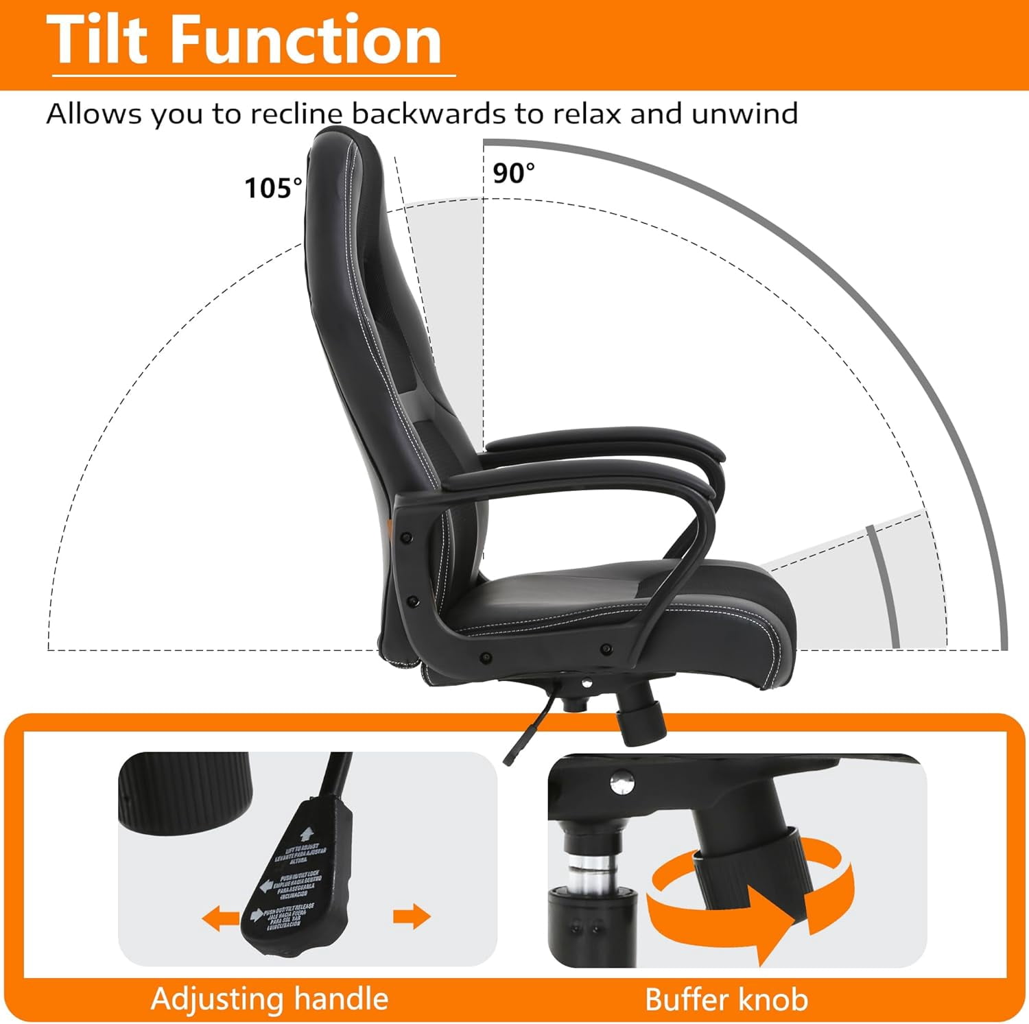 PayLessHere Black Gaming Chair - Ergonomic PU Leather w/Lumbar Support & Headrest