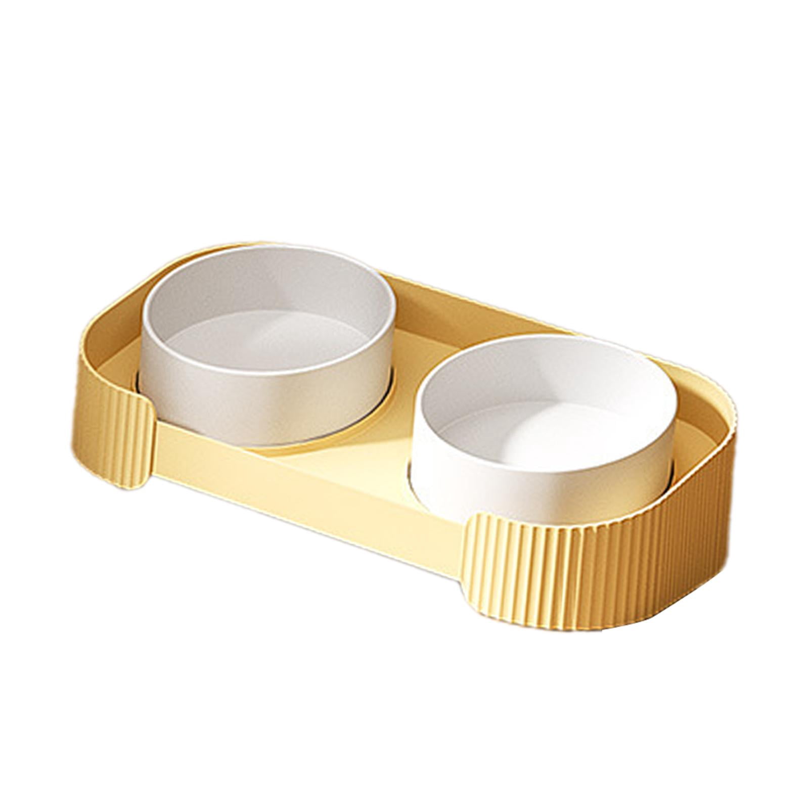 Fzaqwen Ceramic Elevated Cat Bowls Double Cat Food and Water Bowl Dishes for Indoor Cats yellow