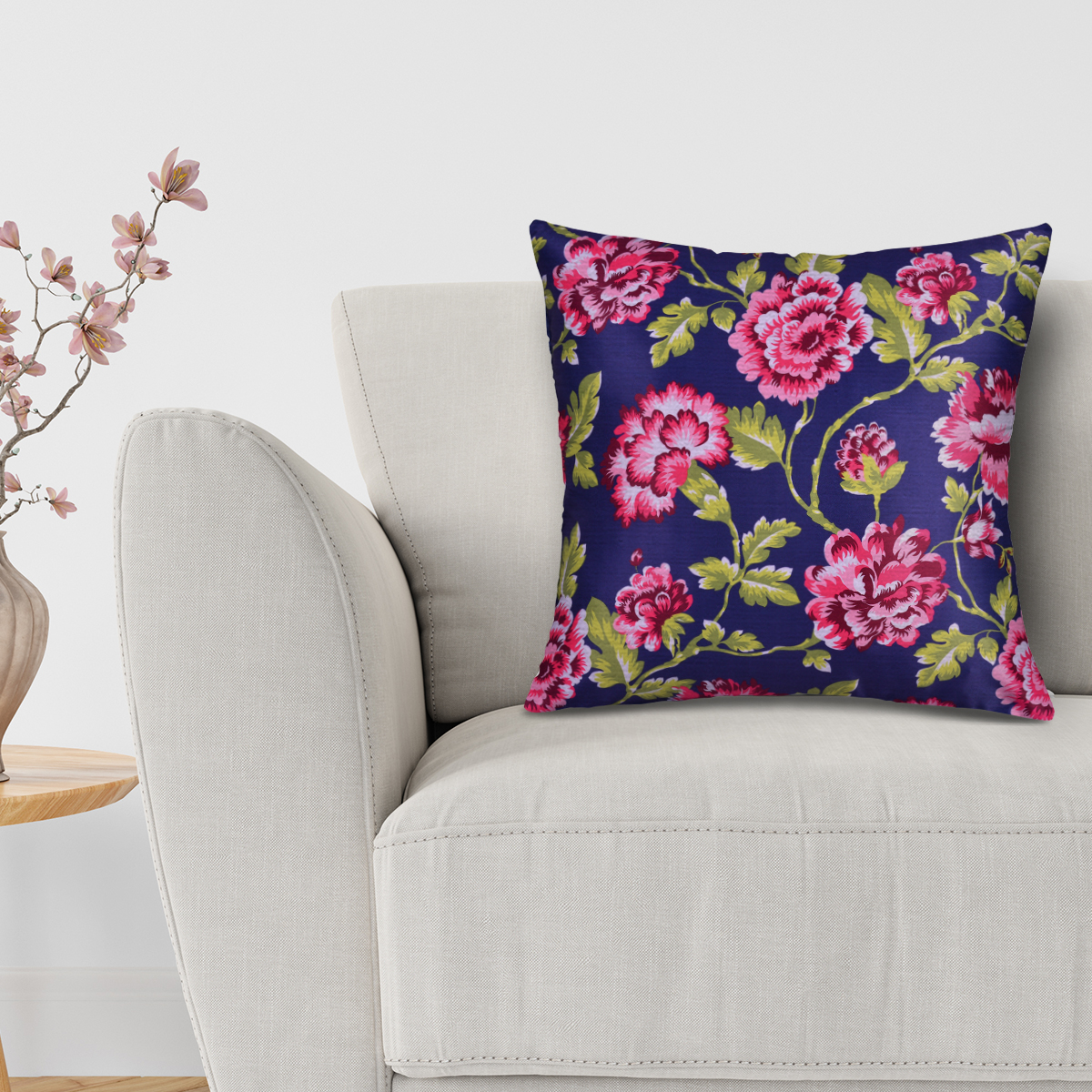 Throw Pillow Covers Set of 1 for Living Room Table, Floral Printed Cushion Case, 20x20 inches - Dark Blue - Home Decor - image 3 of 7