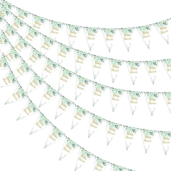 3pcs Sage Green Baby Shower Bunting Banner Sage Green Baby Shower Decorations Boys Girls Neutral Welcoming Baby Decorations Triangle Flags Banner for Jungle Safari Gender Reveal