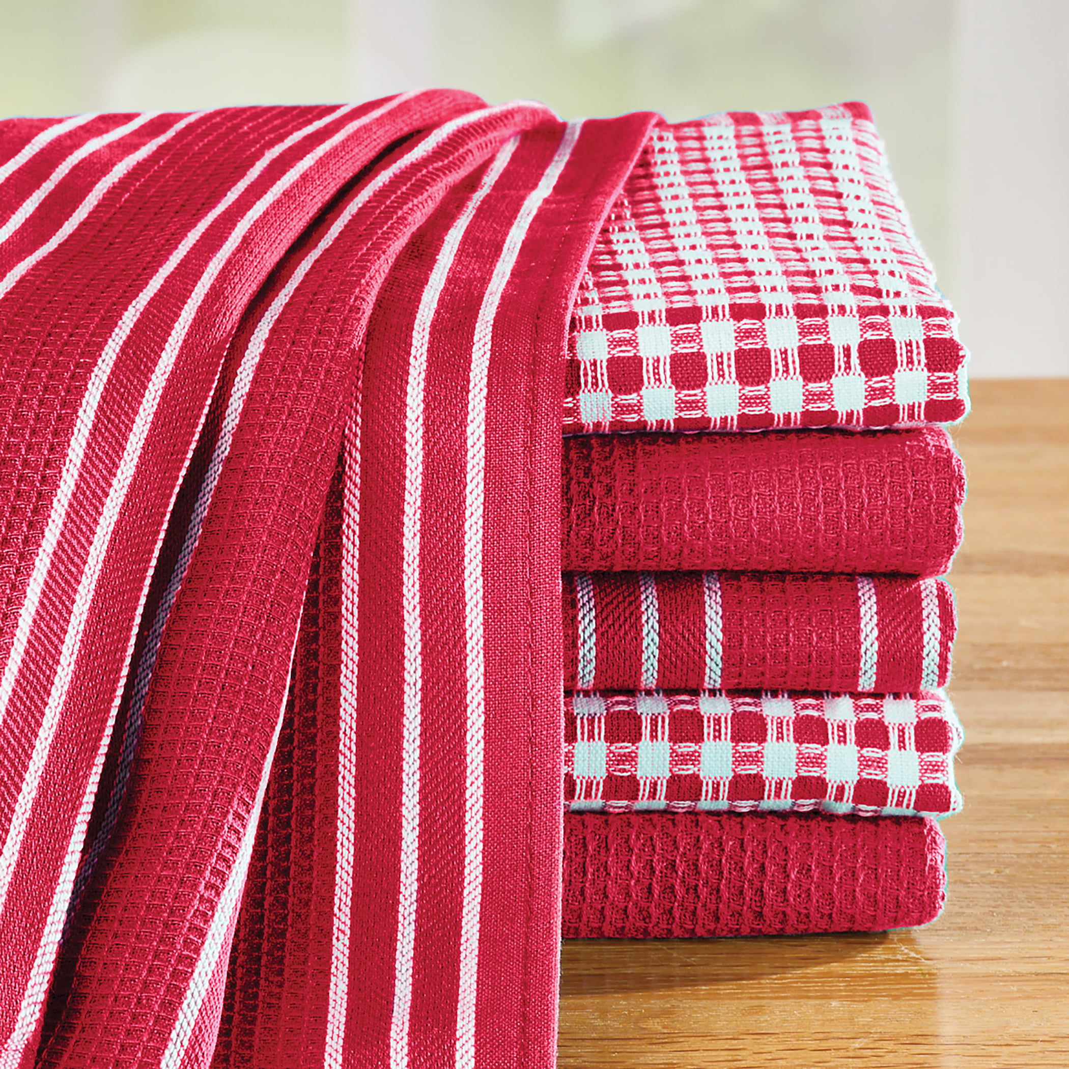 RIANGI Red Kitchen Towels - Set of 6 Cotton Dish Towels, Cotton Washcloth,  16x26 Inch Terry Bar Hand Towels, Tea Towels for Kitchen, Essential Kitchen