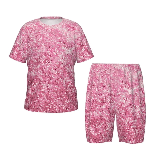 Balery Pink Glitter Conjunto de Pijama Infantil de Manga Corta con Estampado – Ropa de Dormir de Algodón Suave-3X-Large