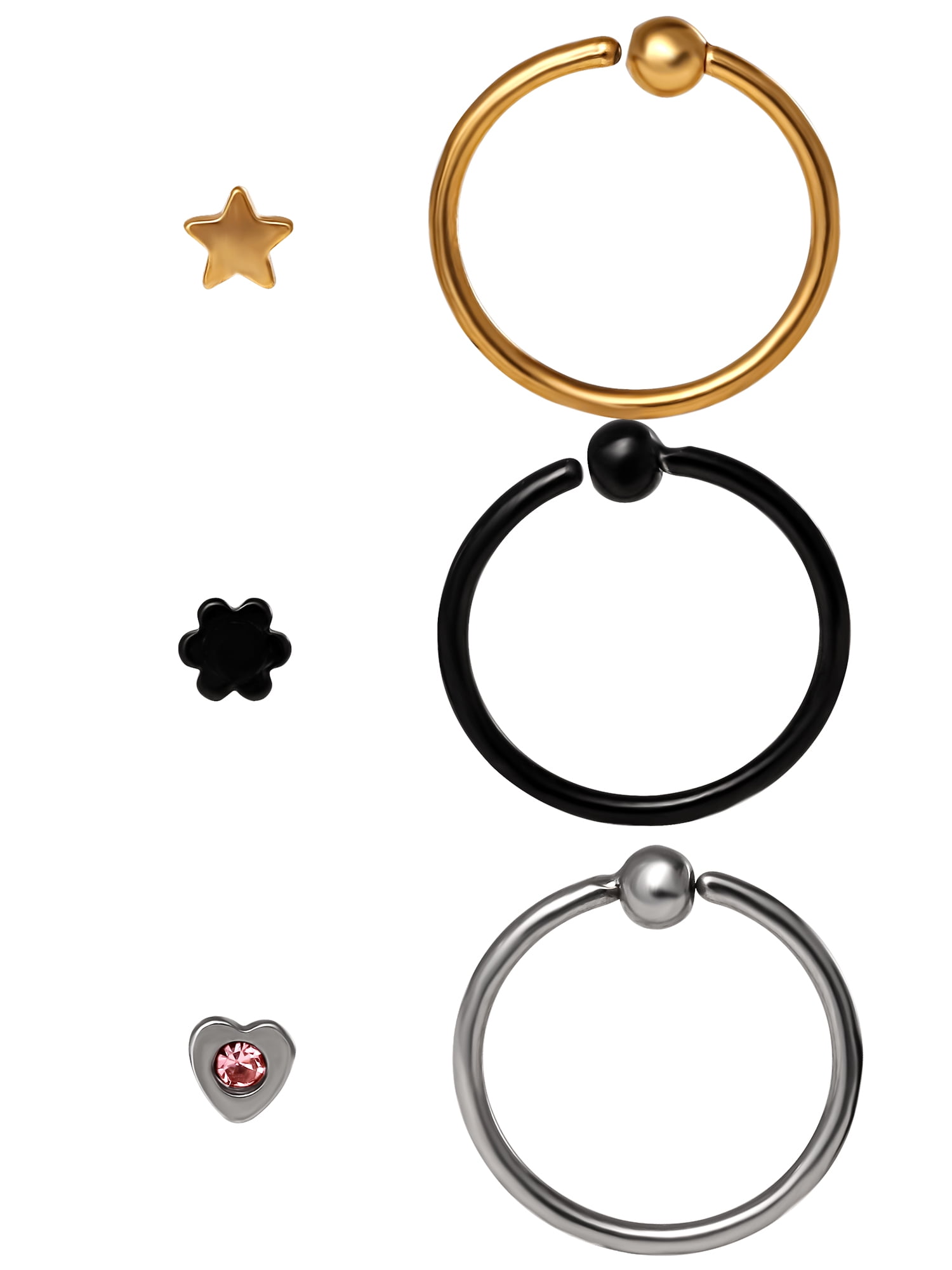 Body Jewelry Women's Stainless Steel 316L 20G Nose and Hoop Set, 6 Pack