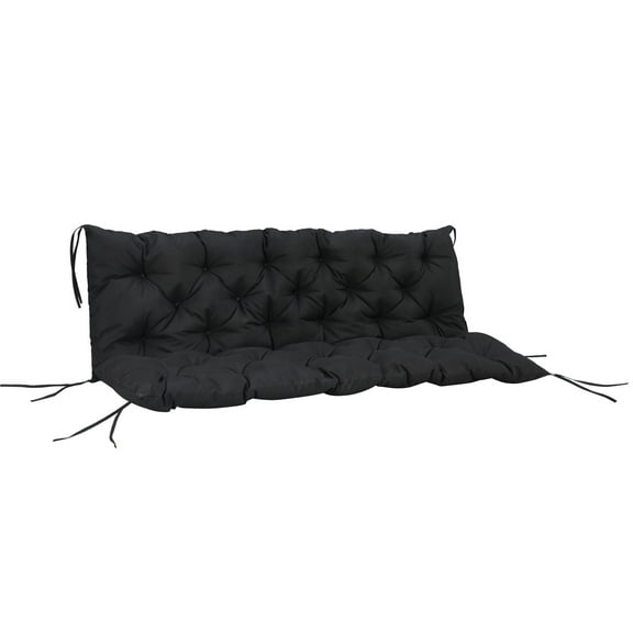 GETHFS 3-Seater Outdoor Bench Cushion for Patio Swing or Sofa, Tufted Seat Pads with Ties, 59" Wide Thick Foam Padding for Garden, Porch, or Deck-Black